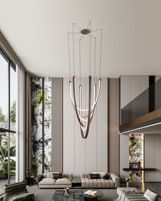 Chandelier Thesis 207275A Ayers 43 inch 3 light Champagne Gold with Black and Brown Faux Leather 5CCT LED Chandelier THESIS