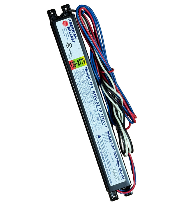 T8 Electronic Flourescent Ballast American Ballast AB2-32-IP-UNV-1 F32 T8 1 and 2-Lamp Multi Volt Radiant-Lite