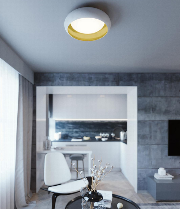 Modern living room with a ceiling light fixture