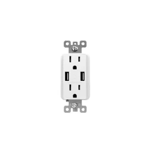Receptacle Aida 030131 15A Duplex Receptacle w/ 3.0A Dual USB Charger Tamper Resistant  120V White Aida