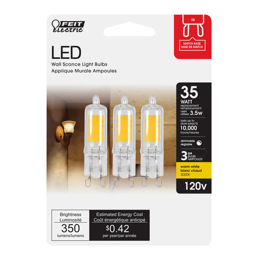 Feit BP35G9/830/LED/3 LED T4 G-9 Base 3000K 3 Pack LightStoreUSA