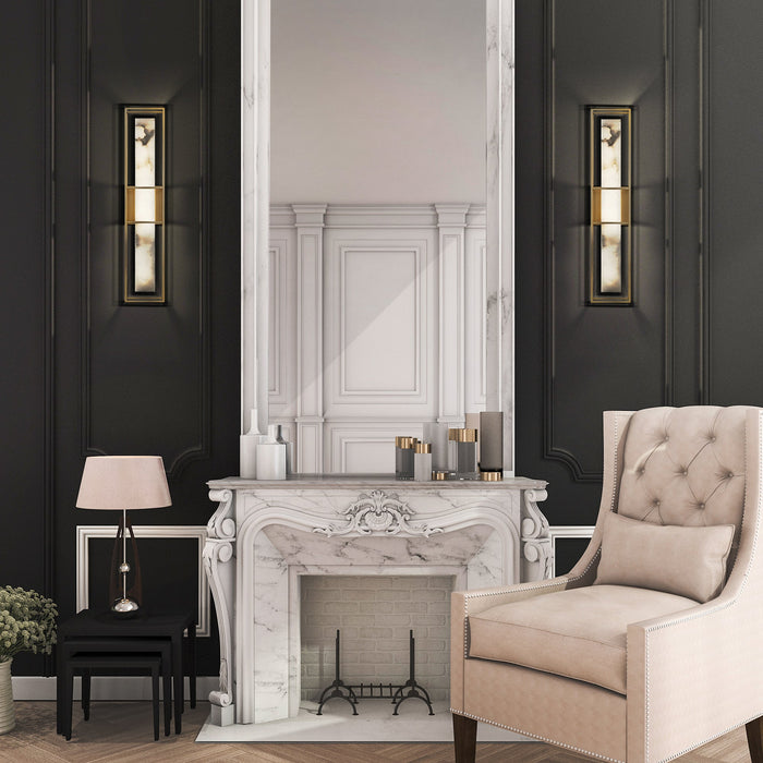 Outdoor Wall Sconce Eurofase Blakley 46838-025 24 Inch Alabaster and Gold Outdoor Wall Sconce Eurofase
