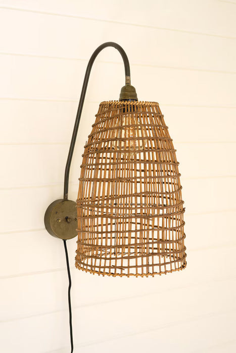 Corded Wall Sconce Kalalou CLL2661 Wicker Dome Portable Wall Sconce Kalalou