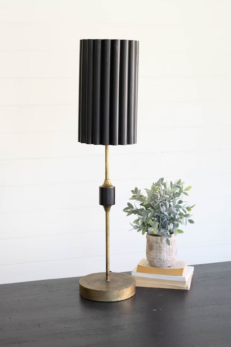 Kalalou CLL2805 Antique Gold Table Lamp with Fluted Black Metal Shade
