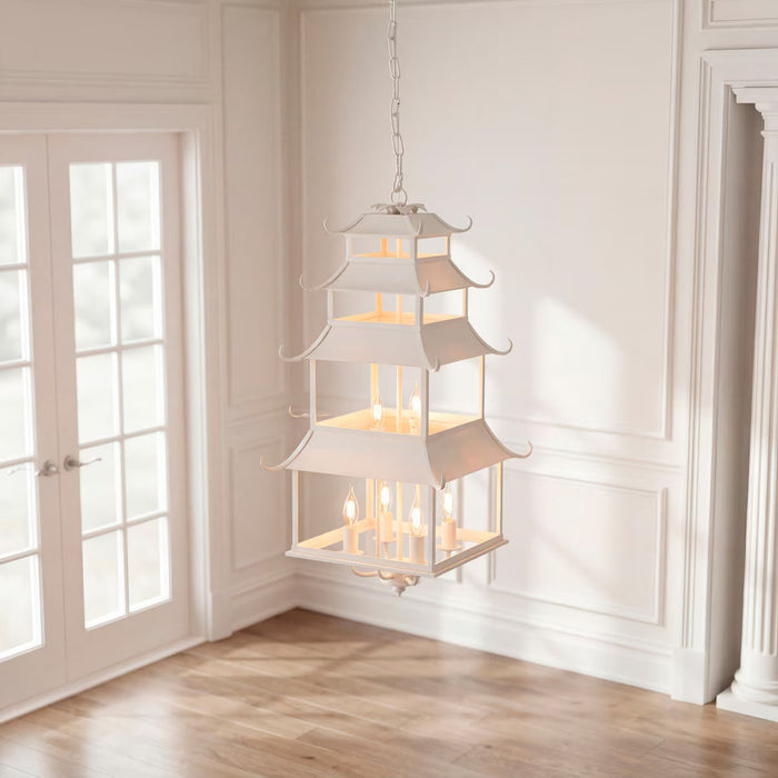 Chandelier Park Hill Collection Peace Pagoda Chandelier in Cream – Chinoiserie Lantern Style Park Hill Collection