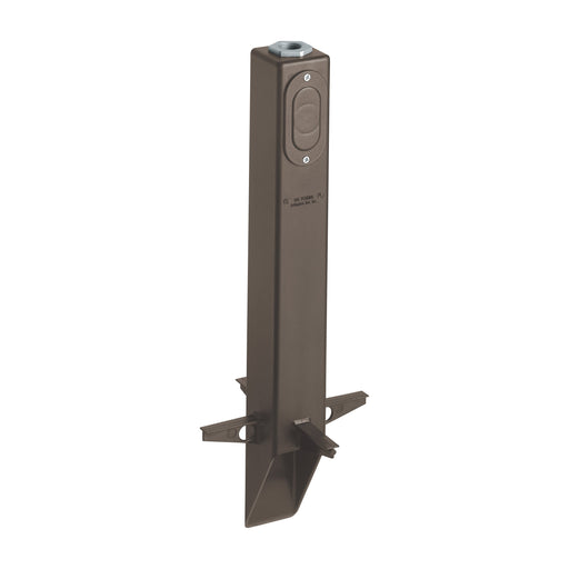 Metallic post with a bracket on a white background