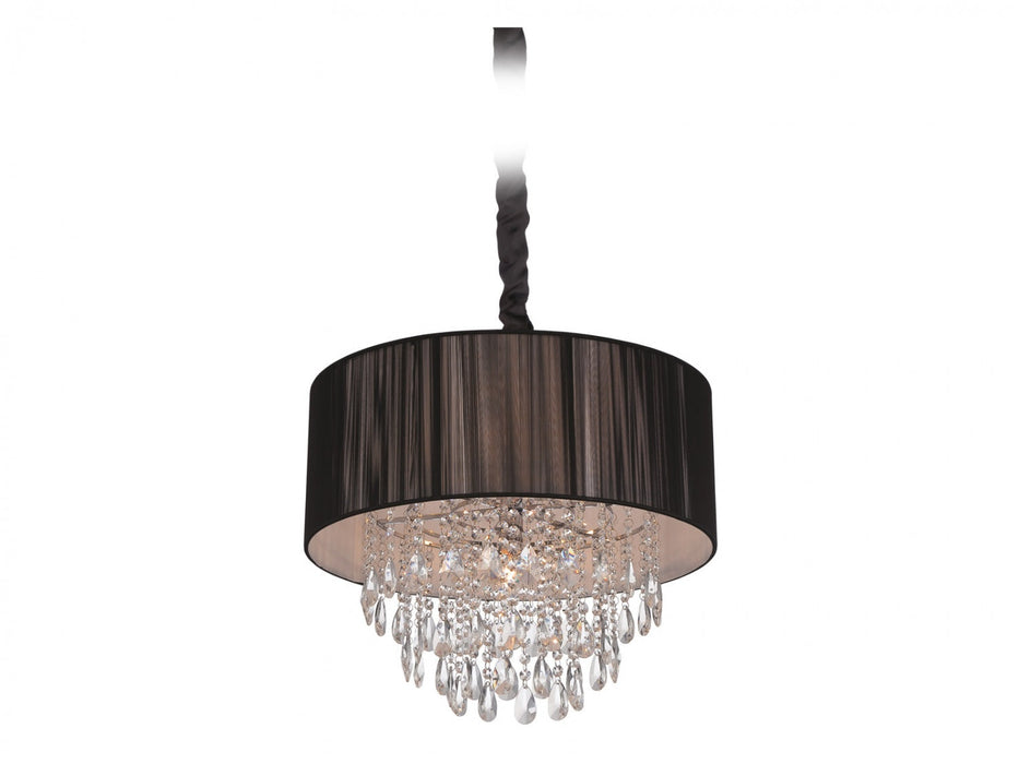 Chandelier Avenue Lighting HF1506-BLK Vineland Ave. Beverly Dr. 19"W Round Drum Shade Pendant in Black/Crystals in Black Silk String Avenue Lighting