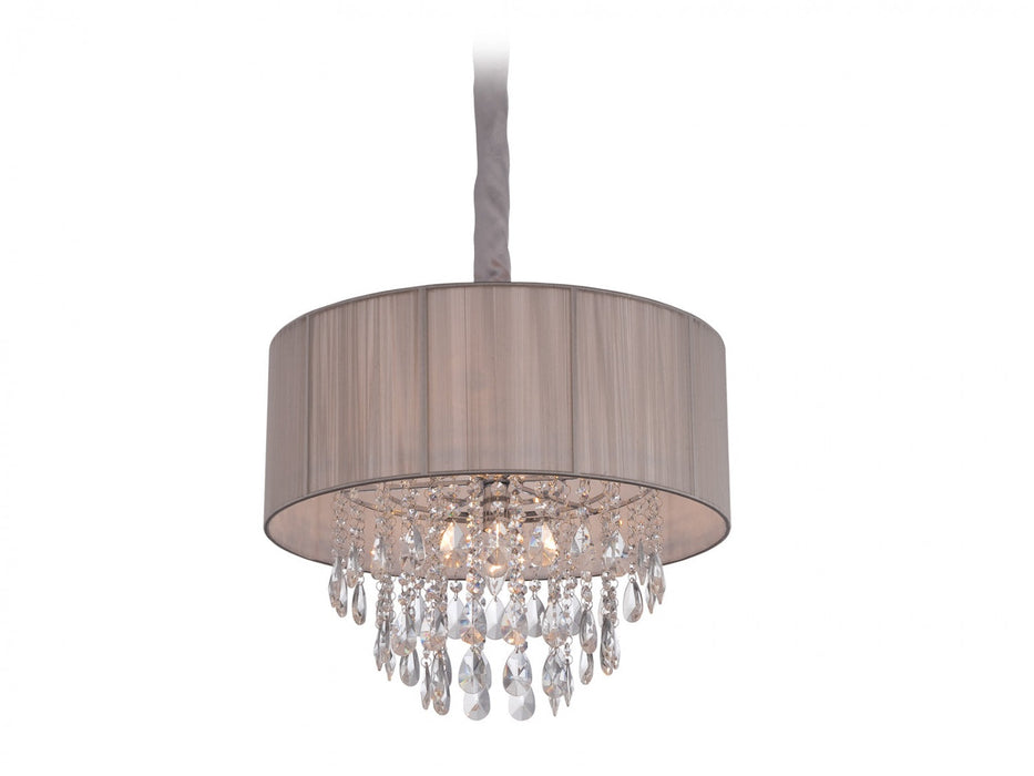 Chandelier Avenue Lighting HF1506-TP Vineland Ave. Beverly Dr. 19"W Round Drum Shade Pendant in Taupe/Crystals in Taupe Silk String Avenue Lighting