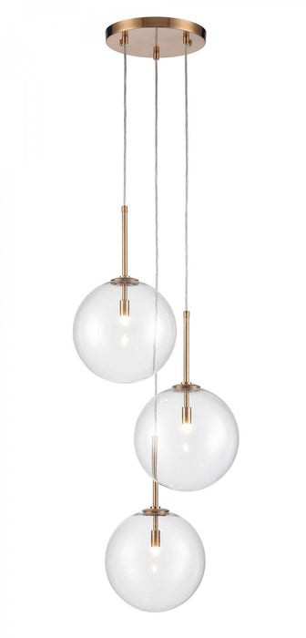 Multi-Light Pendant Avenue Lighting HF4233-AB Delilah 3-Light 17"W Pendant in Aged Brass/Clear Glass Avenue Lighting