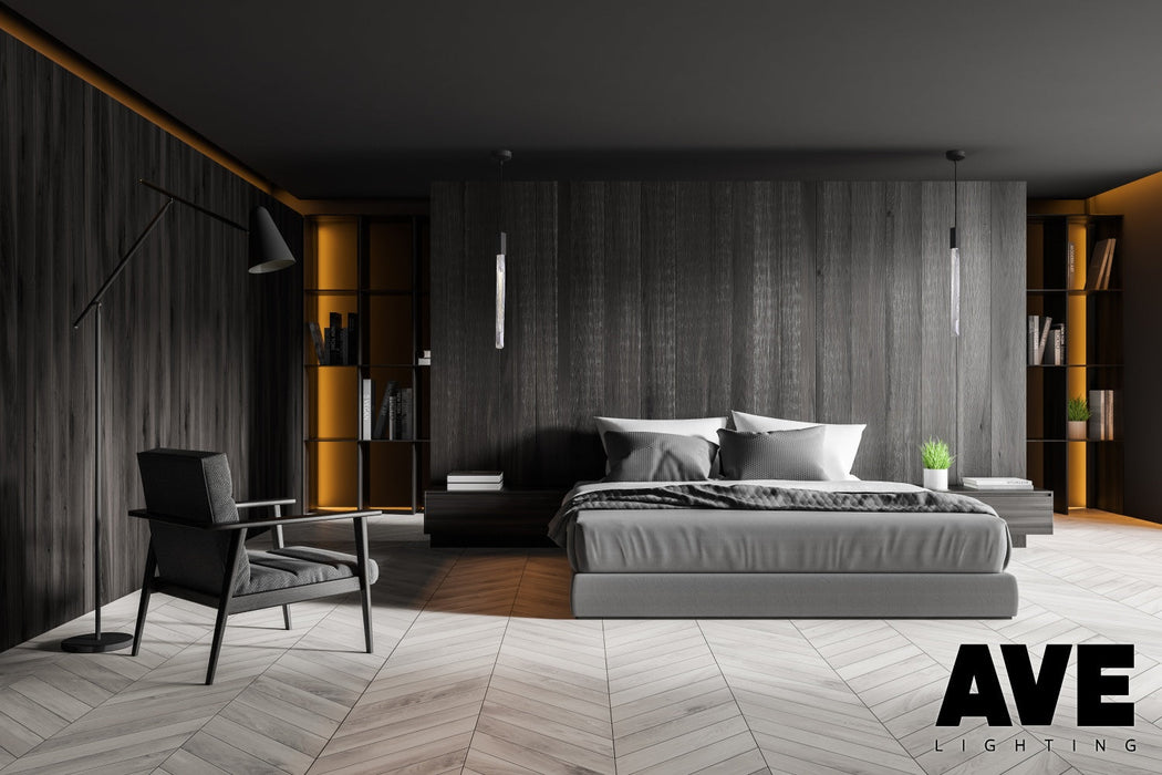 Pendant Light Avenue Lighting HF5401-BLK Alpine 23"H LED Pendant in Black/White Jade Crystals in White Marbleized Glass Avenue Lighting