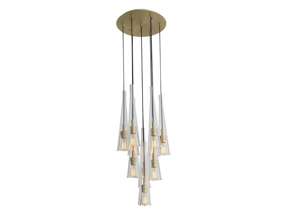 Multi-Light Pendant Avenue Lighting HF8132-BB Abbey Park 10-Light 18"W Pendant in Brushed Brass/Clear Glass Avenue Lighting