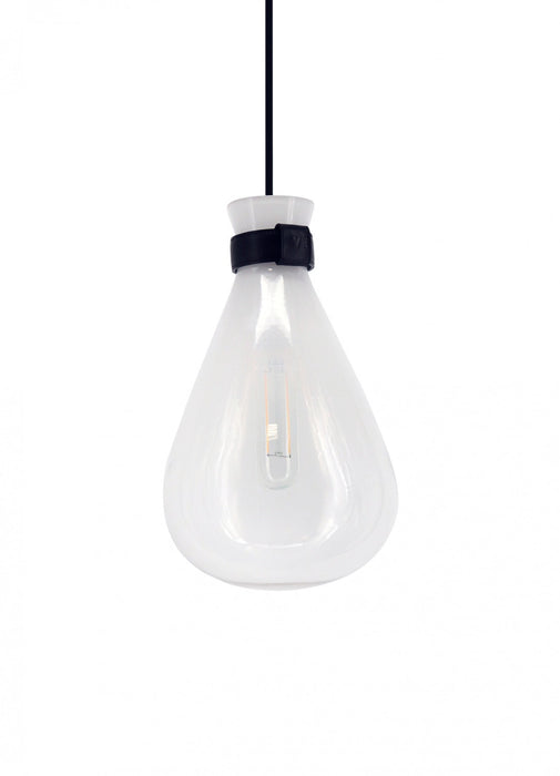 Pendant Light Avenue Lighting HF8188-WHT Del Mar 1-Light 6"W Mini Pendant in Black/White Glass in White / Clear Avenue Lighting