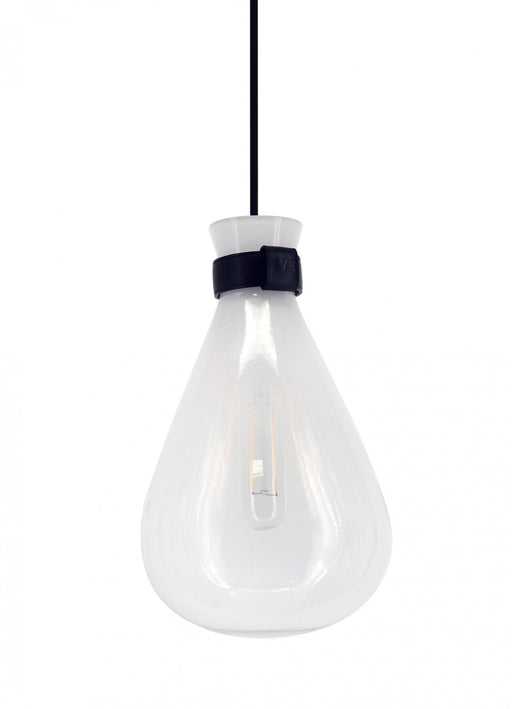 Pendant Light Avenue Lighting HF8189-WHT Del Mar 1-Light 8"W Mini Pendant in Black/White Glass in White / Clear Avenue Lighting