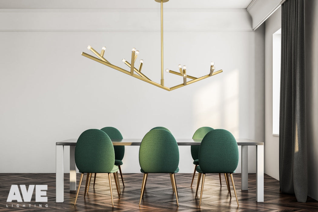 Chandelier Avenue Lighting HF8812-BB The Oaks 12-Light 71"W Chandelier in Brushed Brass Avenue Lighting