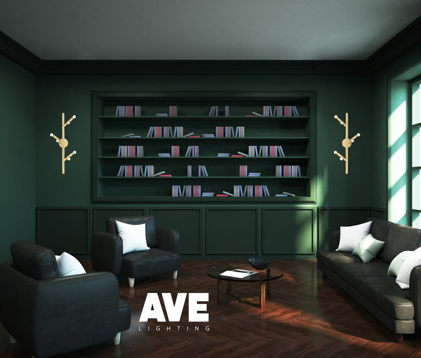 Wall Sconce Avenue Lighting HF8886-BB The Oaks 6-Light 36"H Wall Sconce in Brushed Brass Avenue Lighting