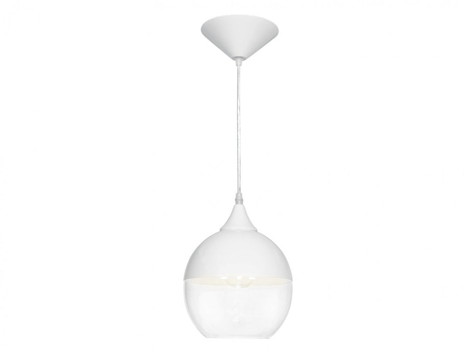 Pendant Light Avenue Lighting HF9111-WHT Robertson Blvd. 8"W Round Mini Pendant in White/Clear Glass Avenue Lighting