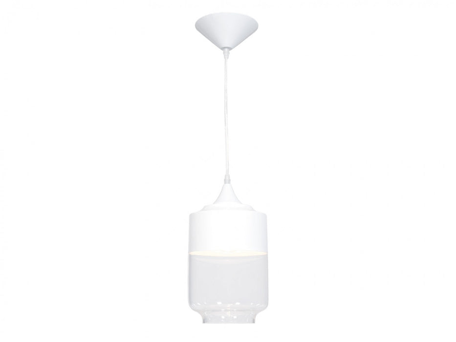 Pendant Light Avenue Lighting HF9114-WHT Robertson Blvd. Robertson 7"W Cylinder Mini Pendant in White/Clear Glass Avenue Lighting