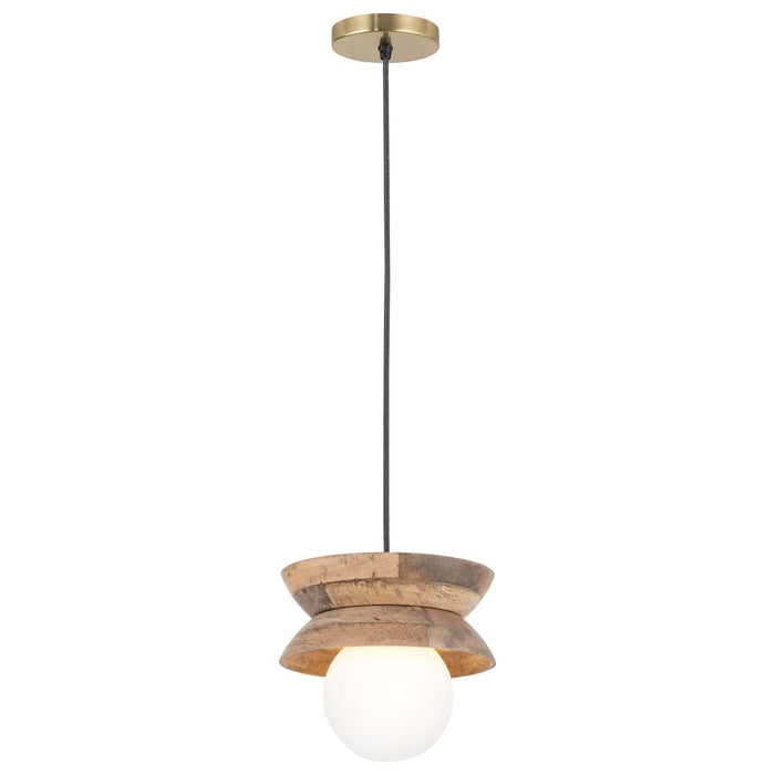 Pendant Canarm IPL2153B01NA Kali 1-Light Pendant with Natural Mango Wood & Frosted Glass Globe Canarm