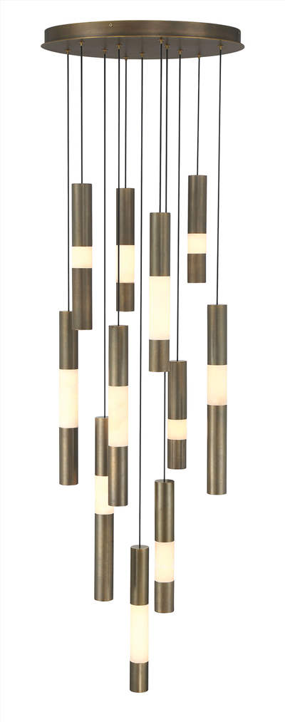 Eurofase Ronda 11-Light 20 Inch Multi Drop Chandelier - Weathered Brass