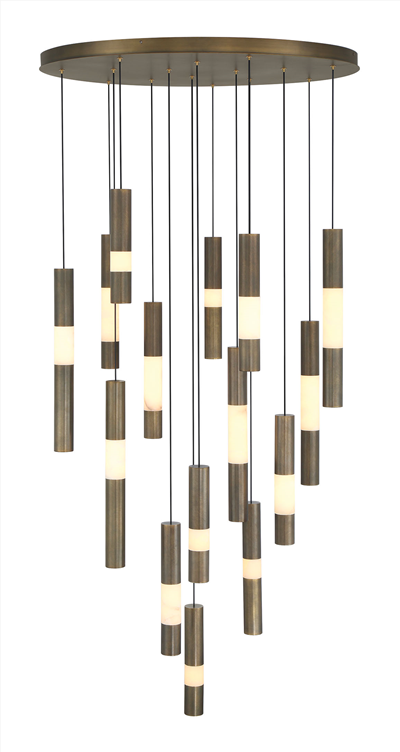 Eurofase Ronda 15-Light 32 Inch Multi Drop Chandelier - Weathered Brass