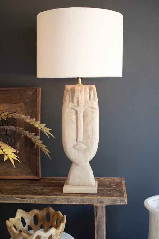Table Lamp Kalalou NAN1042X Wooden Face Table Lamp with Shade Kalalou