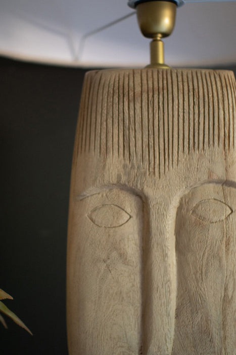 Table Lamp Kalalou NAN1042X Wooden Face Table Lamp with Shade Kalalou