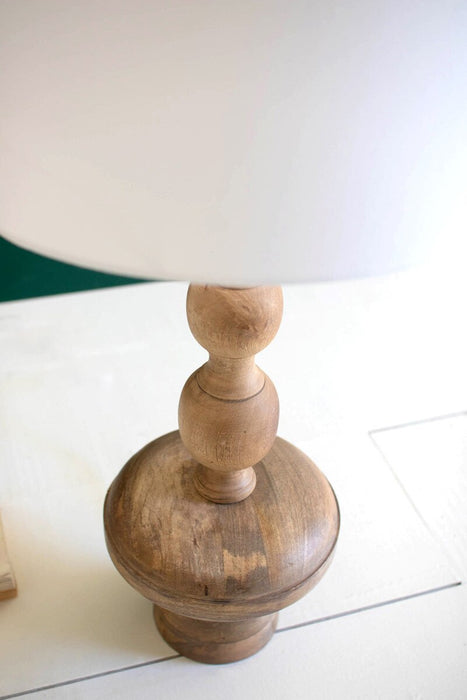 Kalalou NAT1040X Turned Wooden Table Lamp with Barrel Shade