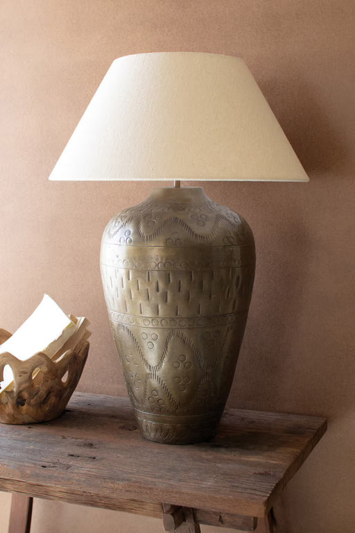 Table Lamp Kalalou NAT1069X Antique Brass Lamp with Hammered Detail Kalalou