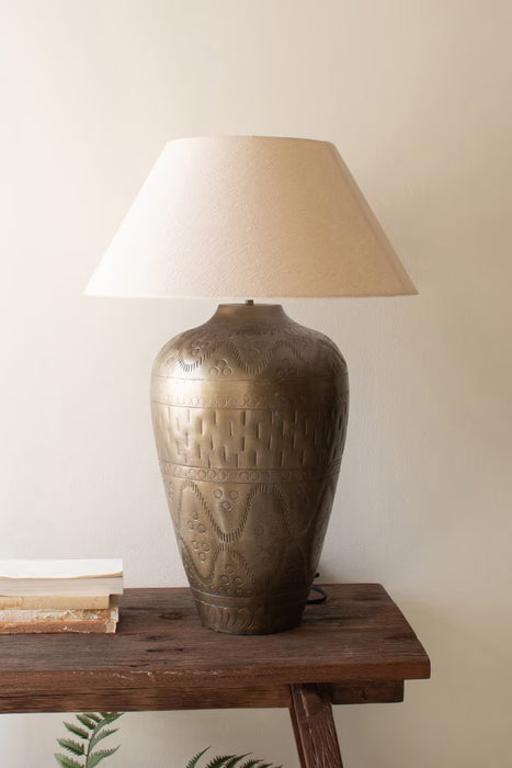 Table Lamp Kalalou NAT1069X Antique Brass Lamp with Hammered Detail Kalalou