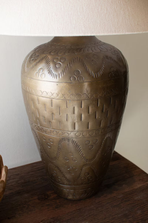 Table Lamp Kalalou NAT1069X Antique Brass Lamp with Hammered Detail Kalalou