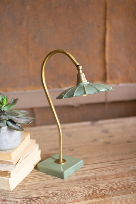 Kalalou NDE1368 Antique Brass Gooseneck Desk Lamp with Green