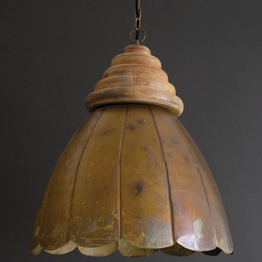 Pendant Kalalou NDE1537 Dome Antique Brass Pendant Light with Wood Detail SKU: NDE1537 Kalalou
