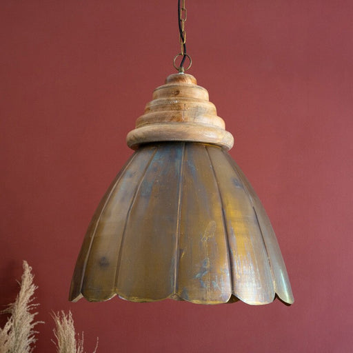 Pendant Kalalou NDE1537 Dome Antique Brass Pendant Light with Wood Detail SKU: NDE1537 Kalalou