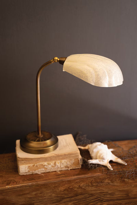 Table Lamp Kalalou NDE1556 Antique Brass Table Lamp with Shell-Shaped Enamel Shade Kalalou