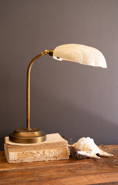 Table Lamp Kalalou NDE1556 Antique Brass Table Lamp with Shell-Shaped Enamel Shade Kalalou