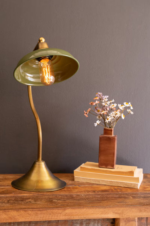Table Lamp Kalalou NDE1558 Antique Brass Table Lamp with Green Enamel Shade Kalalou