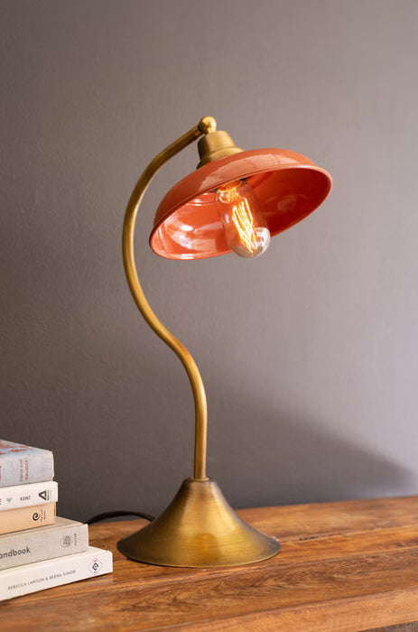 Kalalou NDE1559 Antique Brass Table Lamp with Orange Enamel Shade