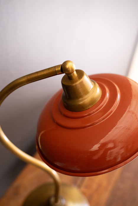 Kalalou NDE1559 Antique Brass Table Lamp with Orange Enamel Shade