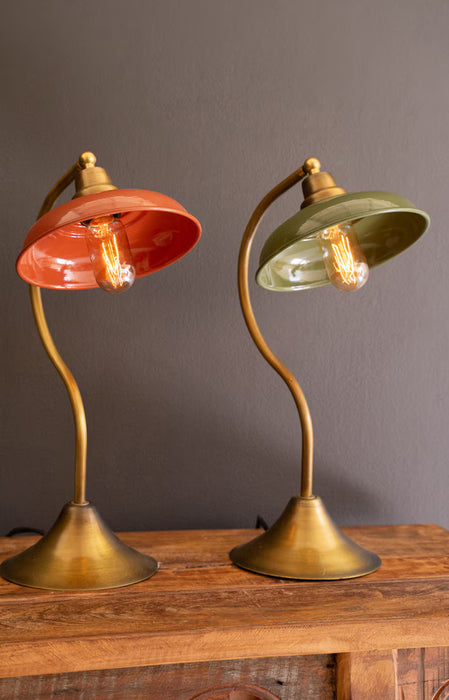 Table Lamp Kalalou NDE1558 Antique Brass Table Lamp with Green Enamel Shade Kalalou