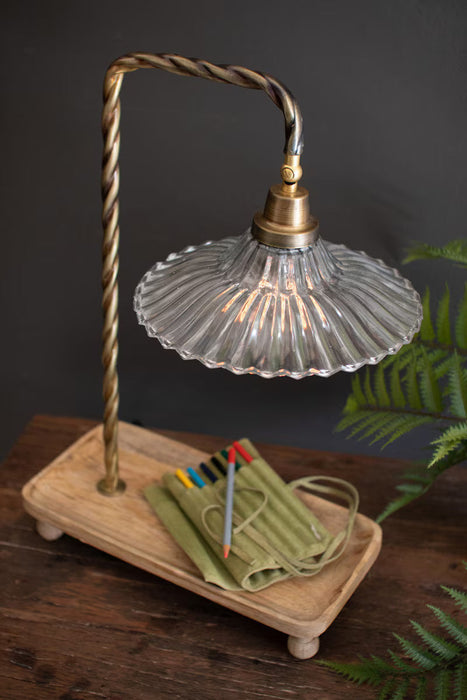 Table Lamp TABLE LAMP WITH WOODEN TRAY BASE AND GLASS SHADE Kalalou