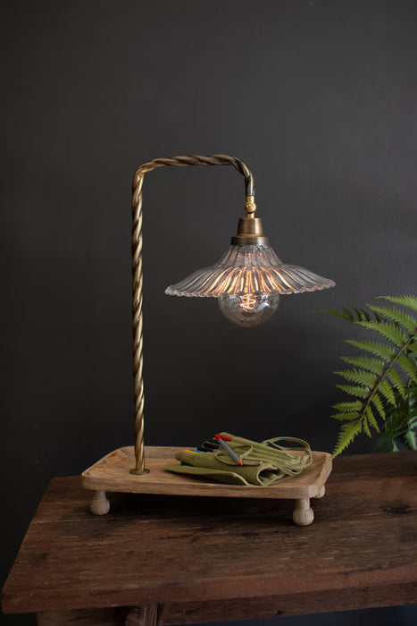 Table Lamp TABLE LAMP WITH WOODEN TRAY BASE AND GLASS SHADE Kalalou