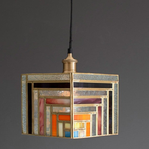 Kalalou NKAL1010 Square Stained Glass Pendant Lamp