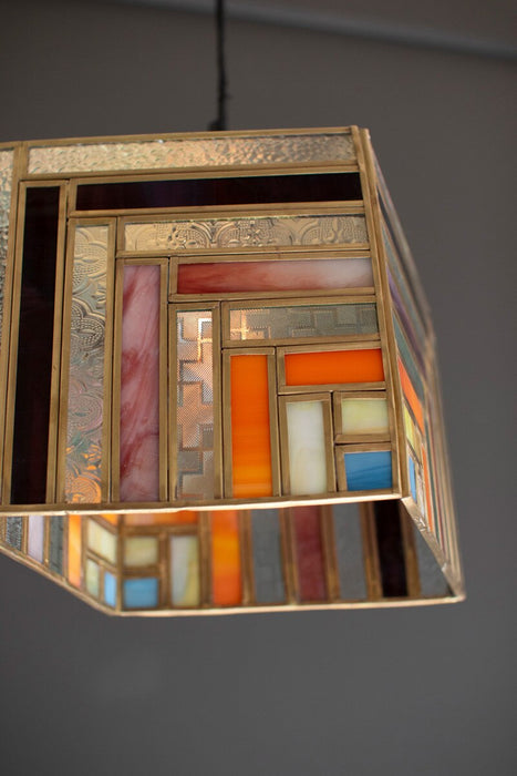 Kalalou NKAL1010 Square Stained Glass Pendant Lamp