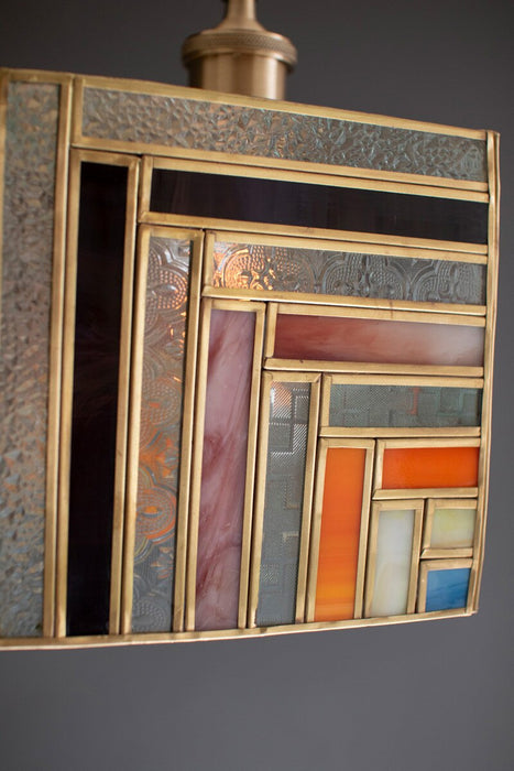 Kalalou NKAL1010 Square Stained Glass Pendant Lamp