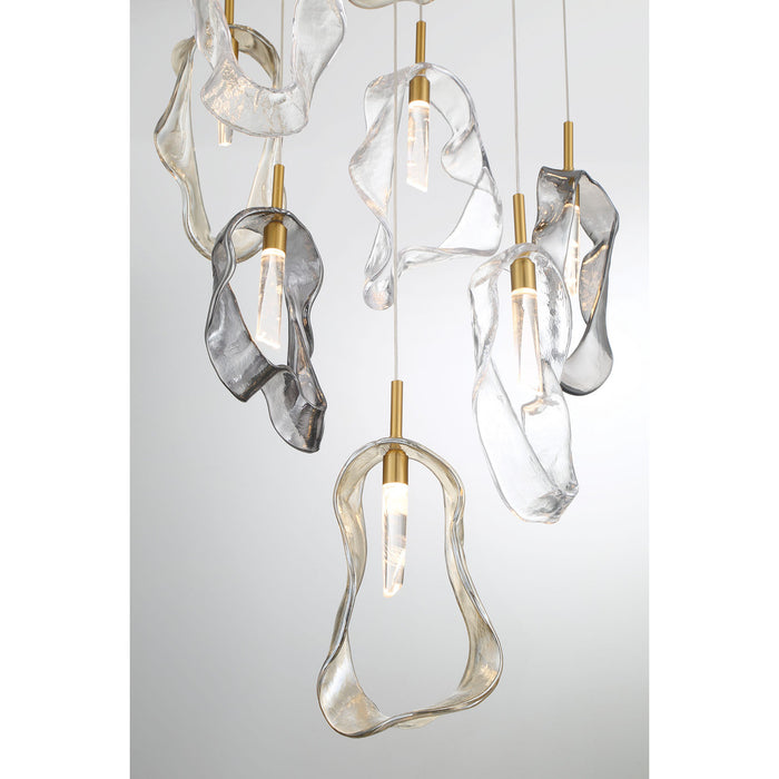 Eurofase 49237-016 Norah 24" 12 Light Integrated LED Organic Mixed Glass Chandelier Gold
