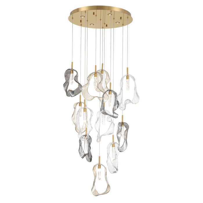 Eurofase 49237-016 Norah 24" 12 Light Integrated LED Organic Mixed Glass Chandelier Gold