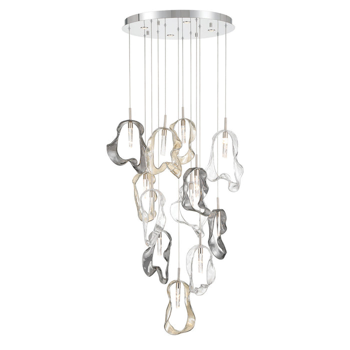 Eurofase 49237-023 Norah 24" 12 Light Integrated LED Organic Mixed Glass Chandelier Nickel