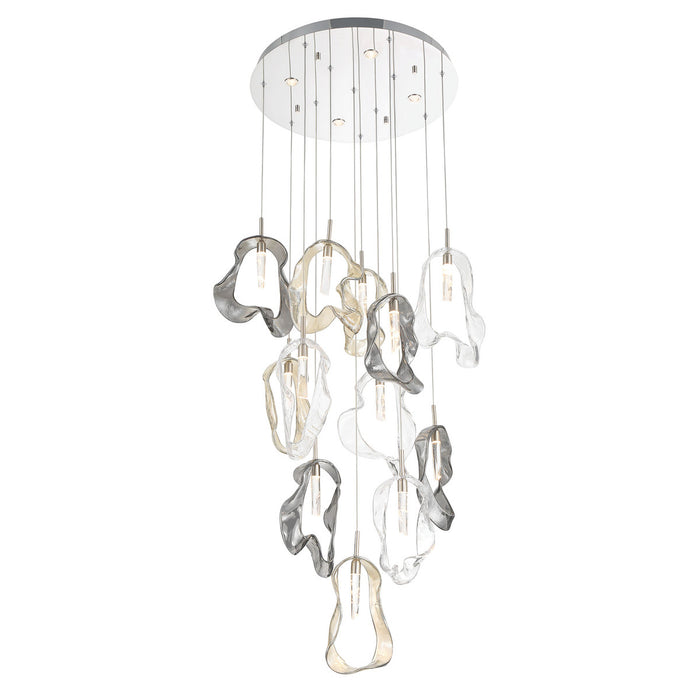 Eurofase 49237-023 Norah 24" 12 Light Integrated LED Organic Mixed Glass Chandelier Nickel