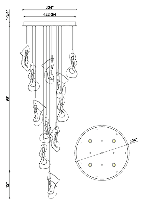 Eurofase 49237-023 Norah 24" 12 Light Integrated LED Organic Mixed Glass Chandelier Nickel