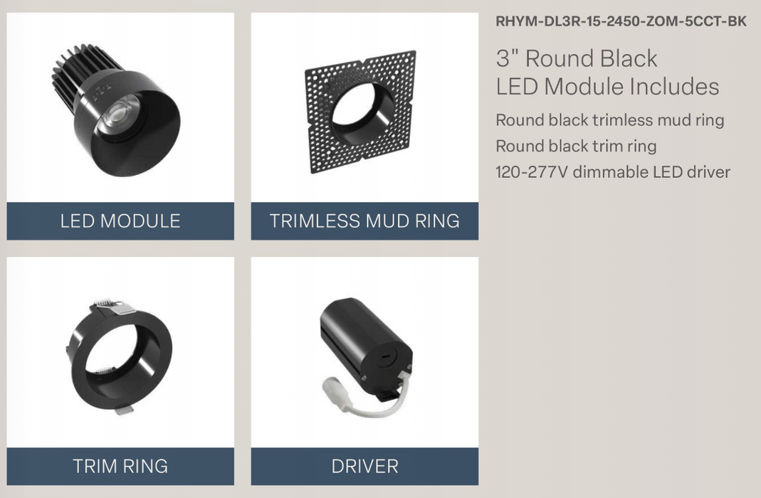 LED Downlight American Lighting Rhyme 3 inch Beam Angle Adjustable LED Downlight Black 5CCT American Lighting